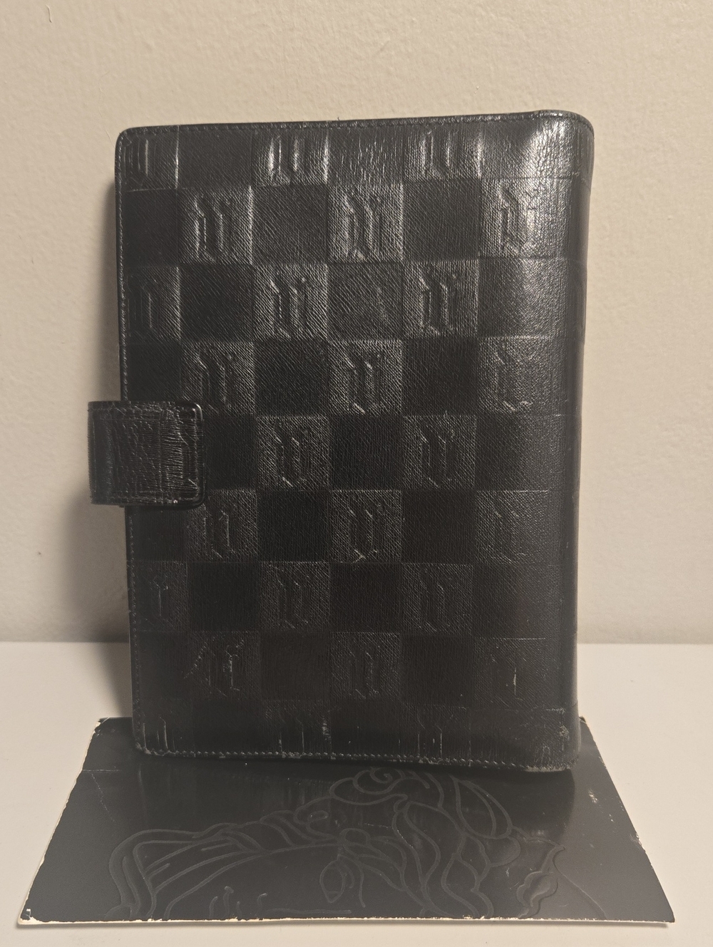 Versace Black Embossed Checker Leather Organizer - Picture 5 of 8